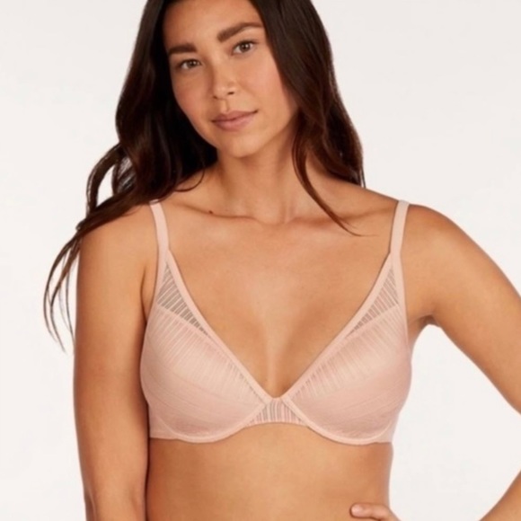 THIRD LOVE Women’s Beige EVERYDAY LACE PLUNGE BRA Removable Pads Size 32D 1/2